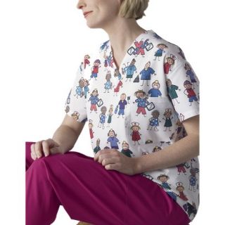Medline Ladies V Neck Scrub Top with Two Pockets   People Print (X Large)