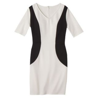 Merona Womens Ponte V Neck Color Block Dress   Sour Cream/Black   L