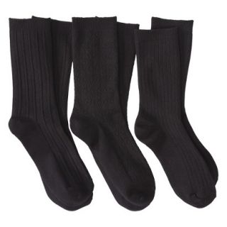 Merona Womens 3 Pack Texture Crew Socks   Black One Size Fits Most
