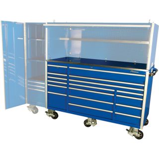 Montezuma Elite 17 Drawer Rolling Cabinet   72 Inch W, Blue, Model BU7217MZ