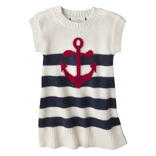 Infant Toddler Girls Striped Anchor Sweater Dress   White/Navy 18 M