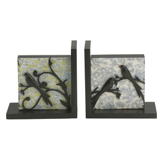 Elements Black Bird On Branch Floral Bookend (set Of 2)