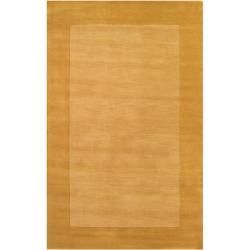 Hand crafted Solid Yellow Tone on tone Bordered Wool Rug (5 X 8)