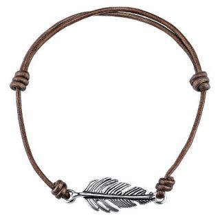 Silver Feather Adjustable Cord Bracelet   Brown