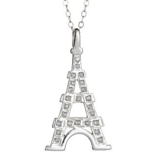 Sterling Silver Eiffel Tower Necklace with Diamond Accents   White