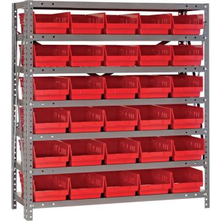 Quantum Storage Steel Shelving System with 30 Bins   36 Inch W x 12 Inch D x 39