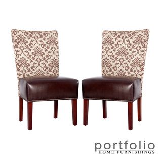 Portfolio Duet Emma Pecan Fabric And Coffee Brown Renu Leather Armless Chair (set Of 2)