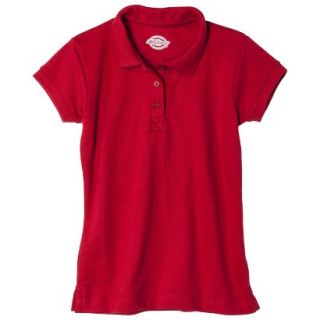 Dickies Girls School Uniform Short Sleeve Interlock Polo   Red 7/8