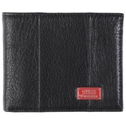 Guess Guess Mens Genuine Leather Bifold Zipper Wallet Black Size L