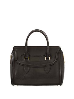 Alexander McQueen Small Pebbled Leather Top Handle Bag   Black