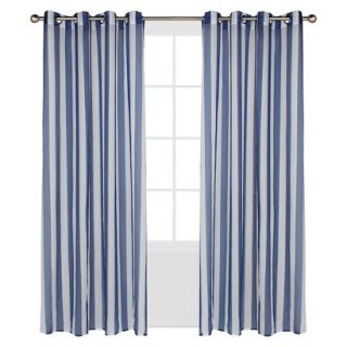 Outdoor Decor Escape Stripe Indoor/Outdoor Grommet Top Window Sheer   Navy Blue