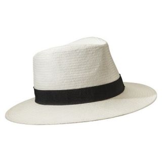 Mens White Panama Hat With Black Band   L/XL