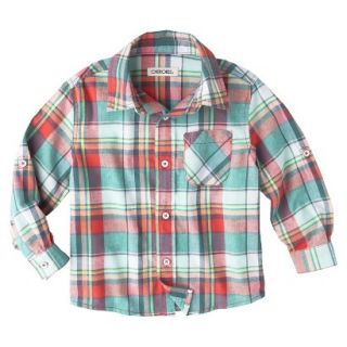 Cherokee Infant Toddler Boys Long  Sleeve Plaid Buttondown   Red 2T