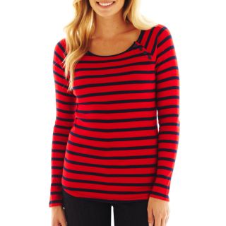 Button Detailed Thermal Tee, Red, Womens