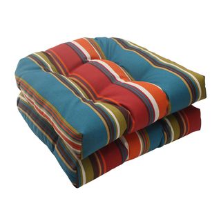 Pillow Perfect Westport Polyester Teal Tufted Wicker Outdoor Seat Cushions (set Of 2)