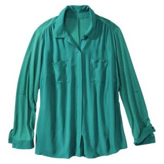 Pure Energy Womens Plus Size 3/4 Sleeve Popover Shirt   Green X