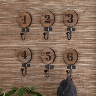 Decorative Numbered Hooks   Black (Set of 6)