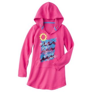 Girls Long Sleeve Hooded Swim Cover Up   Dazzle Pink XL