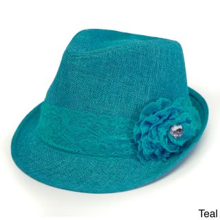 Magid Magid Lace Trim And Flower Straw Fedora Hat Green Size One Size Fits Most
