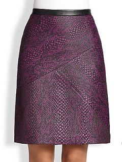 Tibi Snake Print Leather Trim Pencil Skirt   Purple
