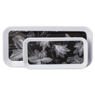 Room Essentials Floral Tray with Decal Set of 2   White/Black