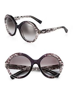Valentino Oversized Round Lace Sunglasses   Grey Black Lace