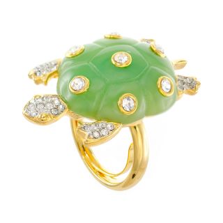 KJL by KENNETH JAY LANE Green Enamel & Crystal Turtle Ring, Womens