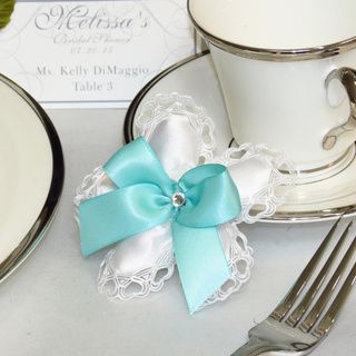 Confetti Ribbon Flower Cuore White And Tiffany (set Of 12)