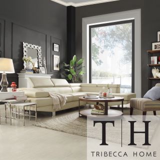 Tribecca Home Fusion Ivory Bonded Leather Adjustable Headrest Sectional