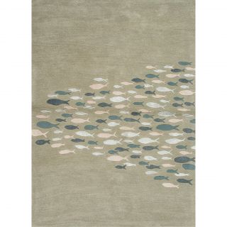 Transitional Coastal Blue Wool/ Silk Tufted Rug (8 X 11)