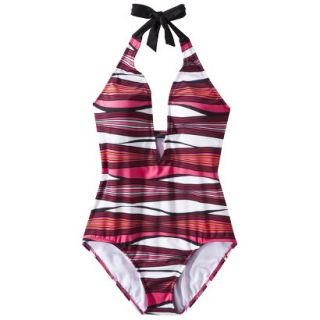 Clean Water Womens Stripe 1 Piece Swimsuit  Pink S