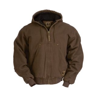 Berne Original Washed Hooded Jacket   Quilt Lined, Bark, Medium, Model HJ375