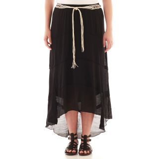 by&by Belted Tiered Gauze Skirt   Plus, Black, Womens