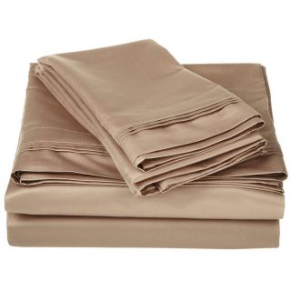 None Egyptian Cotton 1500 Thread Count Solid Oversized Sheet Set Brown Size Queen