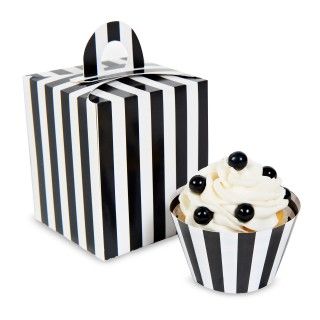 Black White Striped Cupcake Boxes