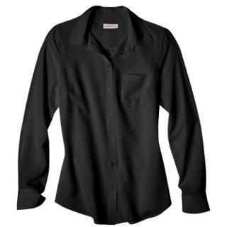 Merona Womens Plus Size Long Sleeve Button Down Shirt   Black 2