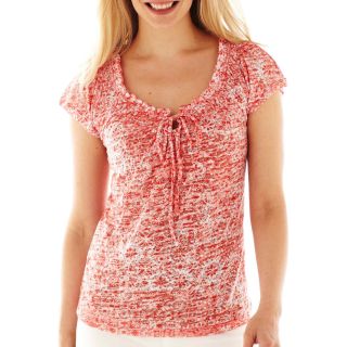 St. Johns Bay Short Sleeve Burnout Print Tee   Petite, Bsweet Berry Combo,