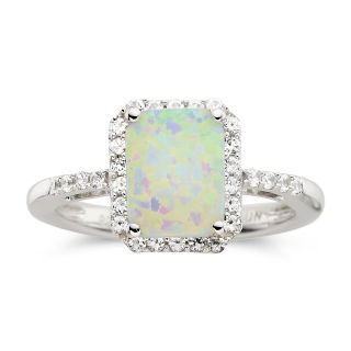 Lab Created Cushion Cut Opal & White Sapphire Ring, Womens