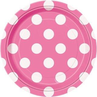 Pink and White Dots  Dessert Plates (8)