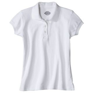 Dickies Girls School Uniform Short Sleeve Interlock Polo   White 10/12