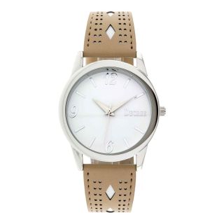 Decree Womens Perforated Faux Leather Strap Watch, Brown