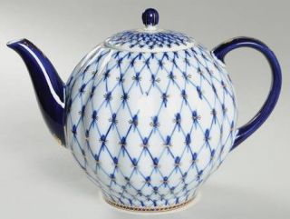 Lomonosov Cobalt Net Teapot & Lid, Fine China Dinnerware   Cobalt Blue&Gold Net