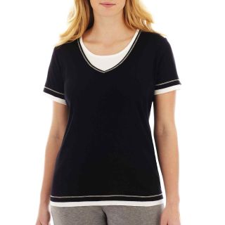 Made For Life Short Sleeve Relaxed Fit Layered Tee   Plus, Black/White, Womens