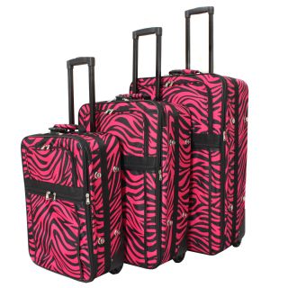 World Traveler Designer Fuchsia Black Zebra Print 3 piece Expandable Luggage Set