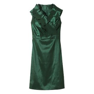 Womens Shantung V Neck Ruffle Dress   Green Marker   14