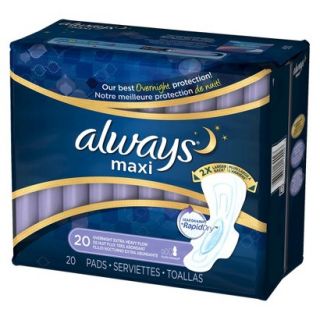 Always Maxi Extra Heavy Overnight Pads, with Wings, 20 count