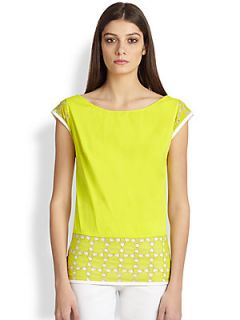 Piazza Sempione Lace Trimmed Poplin Shirt   Lime