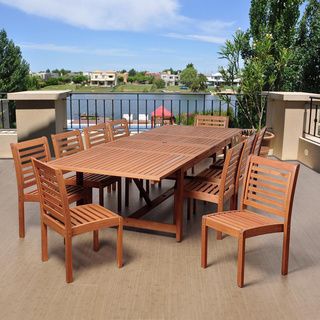 ia Nadia 11 piece Dining Wood And Wicker Double Extendable Set Natural Size 11 Piece Sets