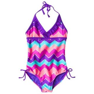 Girls 1 Piece Chevron Swimsuit   Purple/Pink S