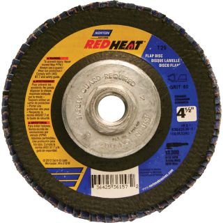 Norton Red Heat Type 29 Conical Flap Discs   5 Pack, 60 Grit, 4.5 Inch x 5/8